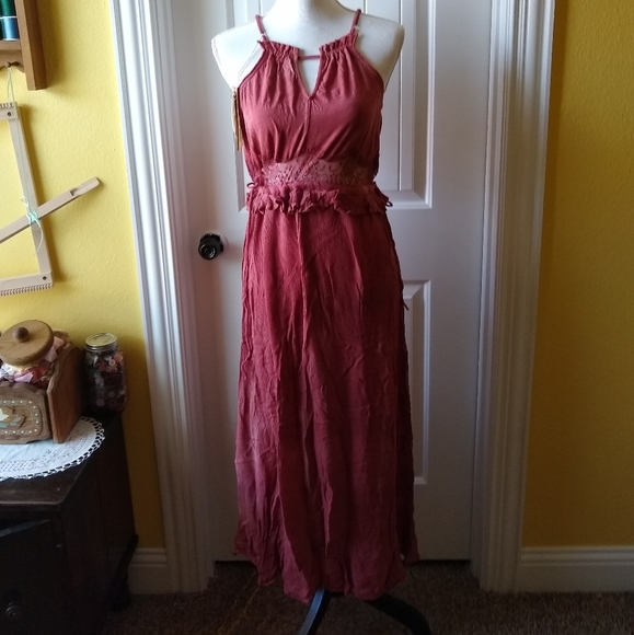 NWT Mustard Seed Boho Lace Tie Waist Maxi Dress XS - Picture 2 of 9